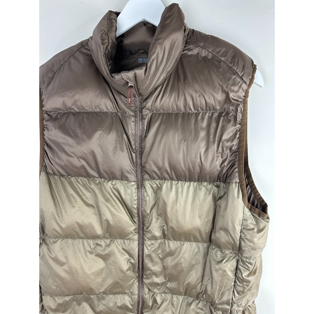 Uniqlo Ultra Light Down Vest Brown Taupe Colorblock Puffer Full Zip Men's XL - Picture 4 of 10